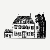 Chateau castle drawing, architecture vintage illustration psd. Free public domain CC0 image.
