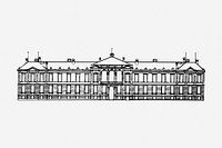 Vintage palace drawing, building architecture illustration. Free public domain CC0 image.