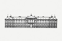 Vintage palace drawing, building architecture illustration psd. Free public domain CC0 image.