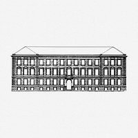 Big vintage building drawing, architecture illustration. Free public domain CC0 image.