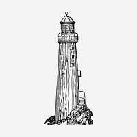 Lighthouse tower drawing, architecture vintage illustration. Free public domain CC0 image.