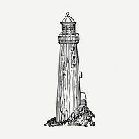 Lighthouse tower drawing, architecture vintage illustration psd. Free public domain CC0 image.
