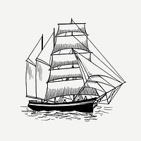 Sailing ship drawing, vehicle, vintage transportation illustration psd. 