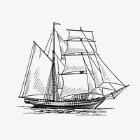 Sailing ship clipart, vintage transportation illustration vector. Free public domain CC0 image.