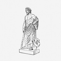 God of Medicine drawing, Asclepius statue vintage illustration. Free public domain CC0 image.