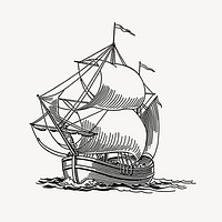 Sailing ship clipart, vintage transportation illustration vector. Free public domain CC0 image.