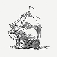 Sailing ship drawing, vehicle, vintage transportation illustration psd. Free public domain CC0 image.