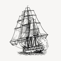 Sailing ship clipart, vintage transportation illustration vector. Free public domain CC0 image.