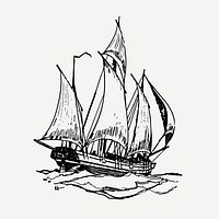 Sailing ship drawing, vehicle, vintage transportation illustration psd. Free public domain CC0 image.