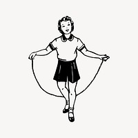 Girl skipping rope clipart, vintage fitness illustration vector. Free public domain CC0 image.