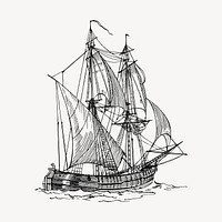 Sailing ship clipart, vintage transportation illustration vector. Free public domain CC0 image.