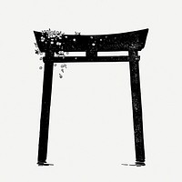 Torii blossoms gate drawing, Japanese architecture illustration psd. Free public domain CC0 image.