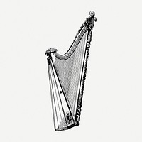 Vintage harp drawing, orchestral music instrument illustration psd. Free public domain CC0 image.