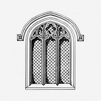 Church window drawing, architecture vintage illustration. 