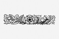 Floral divider drawing, border vintage illustration. Free public domain CC0 image.