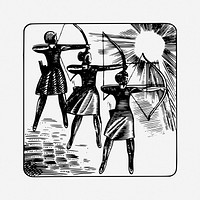 Female archery drawing, sport vintage illustration. Free public domain CC0 image.