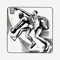 Basketball competition drawing, sport vintage illustration psd. Free public domain CC0 image.