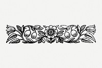 Floral border drawing, divider vintage illustration psd. Free public domain CC0 image.