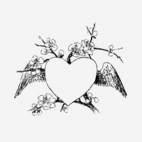 Flower heart frame drawing, decoration vintage illustration. Free public domain CC0 image.