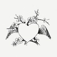 Flower heart frame drawing, Valentine's vintage illustration psd. Free public domain CC0 image.