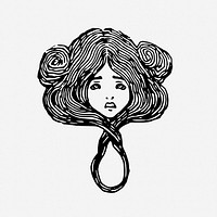 Bad hair day girl drawing, vintage illustration. Free public domain CC0 image.