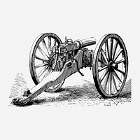 Mitrailleuse drawing, vintage military weapon illustration. Free public domain CC0 image.