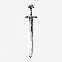 Sword drawing, vintage weapon illustration. Free public domain CC0 image.