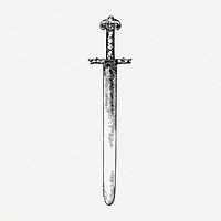 Sword drawing, weapon vintage illustration psd. Free public domain CC0 image.