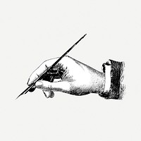 Hand holding pen drawing, gesture vintage illustration psd. Free public domain CC0 image.