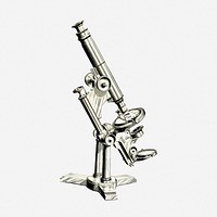 Microscope drawing, vintage laboratory instrument illustration. Free public domain CC0 image.