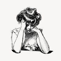 Sad woman clipart, vintage illustration vector. Free public domain CC0 image.