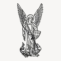 Saint Michael archangel clipart, vintage religious illustration vector. Free public domain CC0 image.