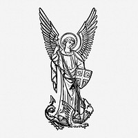 Saint Michael archangel drawing, vintage religious illustration. Free public domain CC0 image.