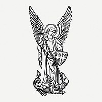 Saint Michael archangel drawing, religious vintage illustration psd. Free public domain CC0 image.
