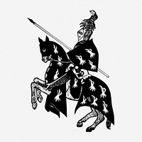 Knight on horseback drawing, medieval illustration. Free public domain CC0 image.