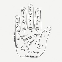 Palmistry hand drawing, fortune-telling vintage illustration psd. Free public domain CC0 image.