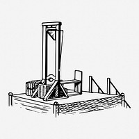 Guillotine drawing, vintage executing apparatus illustration. Free public domain CC0 image.