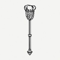 Scepter drawing, medieval weapon royal illustration psd. Free public domain CC0 image.