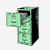 Office cabinet collage element, vintage furniture illustration. 