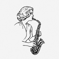 Saxophonist drawing, vintage musician illustration. Free public domain CC0 image.