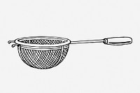 Sieve drawing, vintage kitchenware illustration. Free public domain CC0 image.