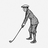 Male golfer drawing, vintage sport illustration. Free public domain CC0 image.
