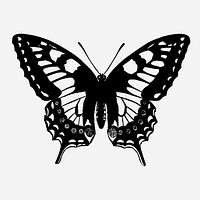Butterfly silhouette drawing, vintage insect illustration. Free public domain CC0 image.