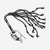 Vintage whip drawing, vintage punishment tool illustration. Free public domain CC0 image.