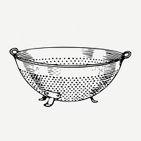 Colander drawing, kitchenware vintage illustration psd. Free public domain CC0 image.