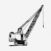 Construction crane drawing, vintage machine illustration. Free public domain CC0 image.