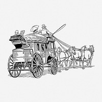 Horse carriage drawing, vintage transportation illustration. Free public domain CC0 image.