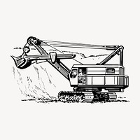 Excavator clipart, vintage construction machine illustration vector. Free public domain CC0 image.