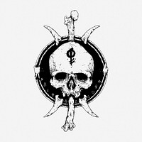 Devil worship skull drawing, vintage occult symbol illustration. Free public domain CC0 image.