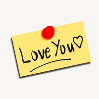 Love you note clip art color illustration. Free public domain CC0 image.